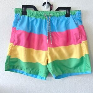 Boardies Apparel Large Multi Color Striped Swim Trunks Board Shorts Retro